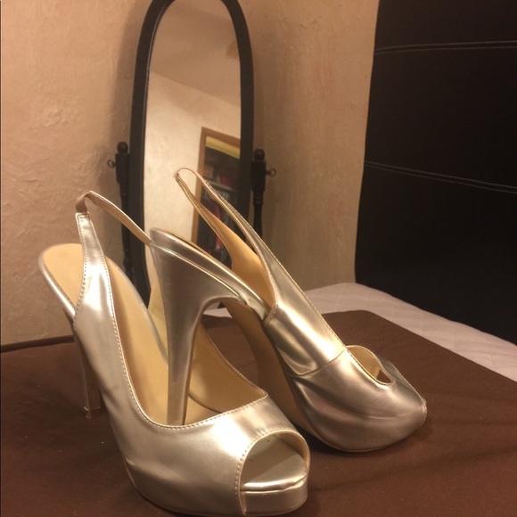 Silver Peep Toe Heels - Picture 1 of 2